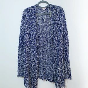 WISH & WHIM Waterfall Knit Blue and White Cardigan